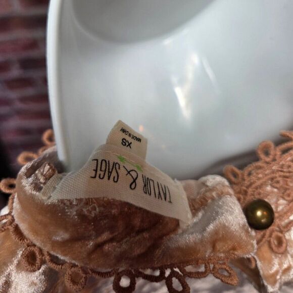 Taylor & Sage Velvet Feel Lace Trim Mock Neck Sleeveless Top – Size XS Brown - Picture 2 of 6